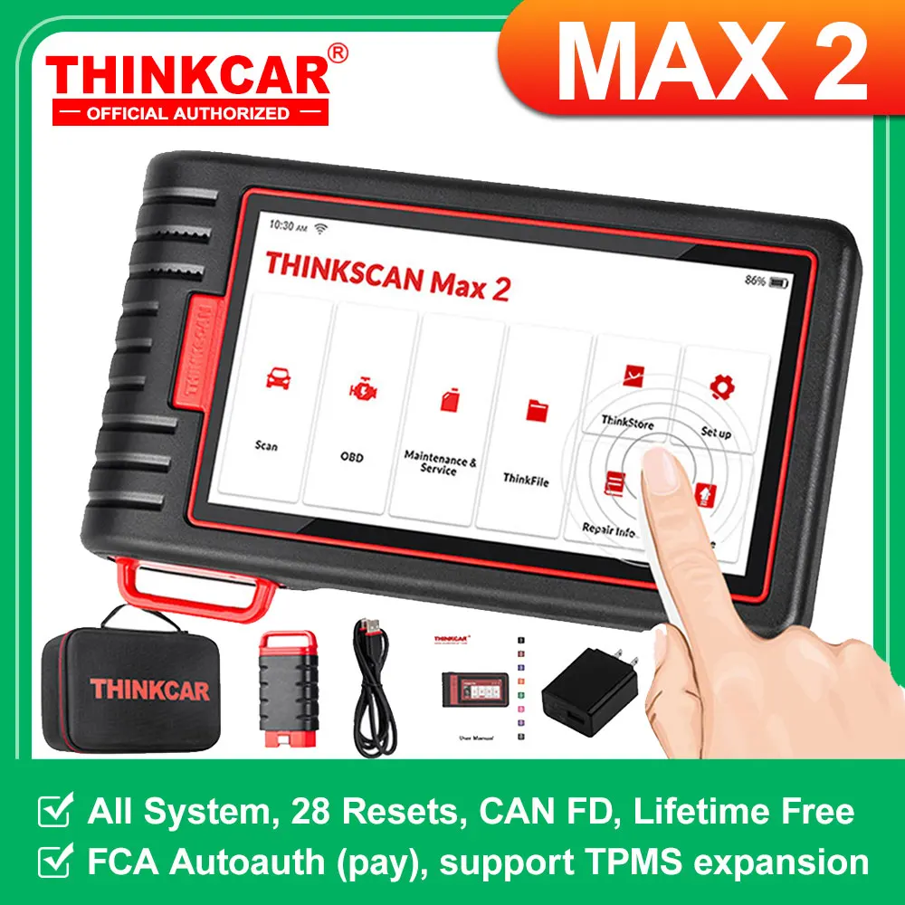 THINKCAR ThinkScan Max 2 Strumenti diagnostici per auto Sistema completo CANFD per GM AF DPF IMMO 28 Reset OBD2 Scanner A vita gratuito THINKTOOL