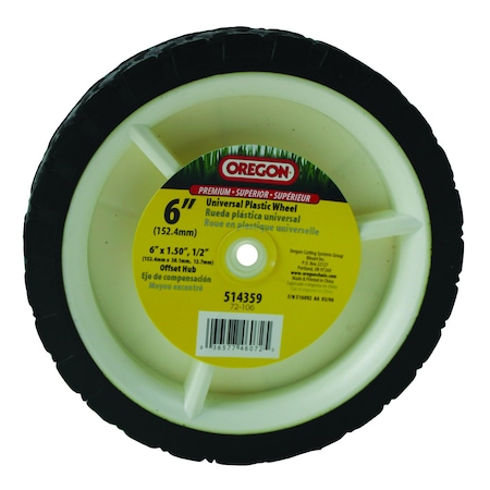 OREGON 514359 Semi-Pneumatic Wheel, 6'' x 1.5'', 1/2'' ID Hub Bore