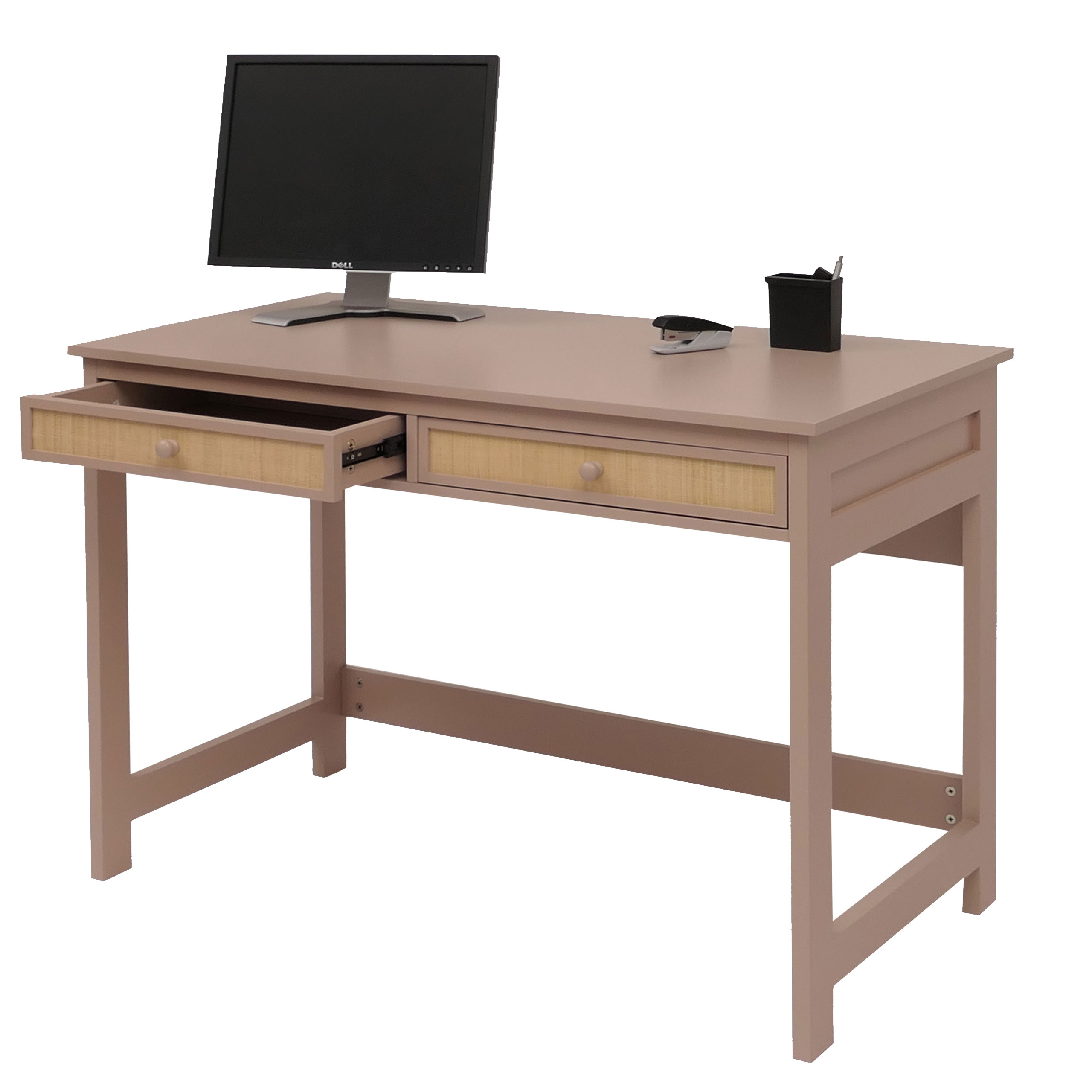 Schreibtisch HWC-O36, Bürotisch Laptoptisch Arbeitstisch, Schublade 78x110x60cm Holz ~ helltaupe