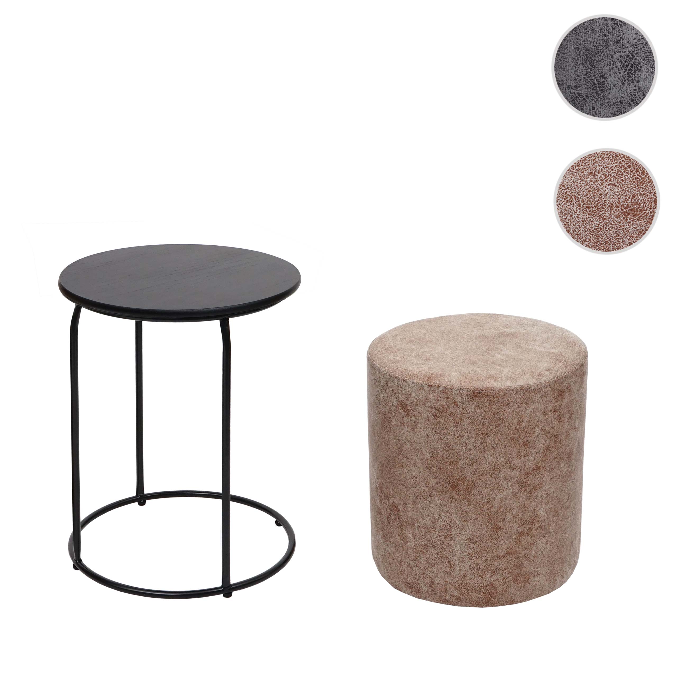 2er-Set Sitzhocker und Beistelltisch HWC-K48, Kaffeetisch Tisch Hocker, MVG-zertifiziert MDF Metall Kunstleder ~ braun Image