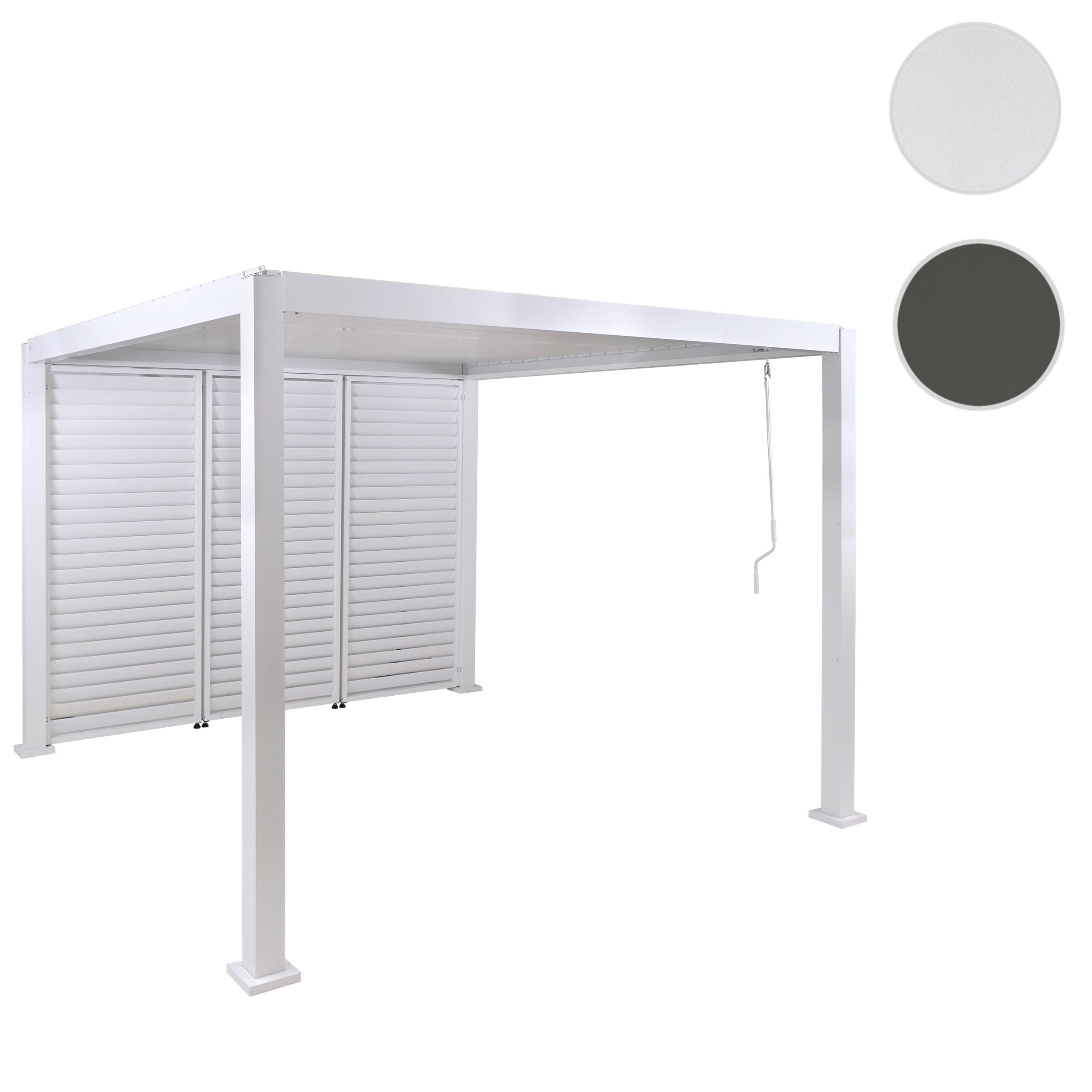 Pergola HWC-P65 mit 3x Lamellenwand, Terrassenüberdachung Garten Lamellen-Pavillon, 10cm-Alu-Gestell 3x3m ~ weiß Image