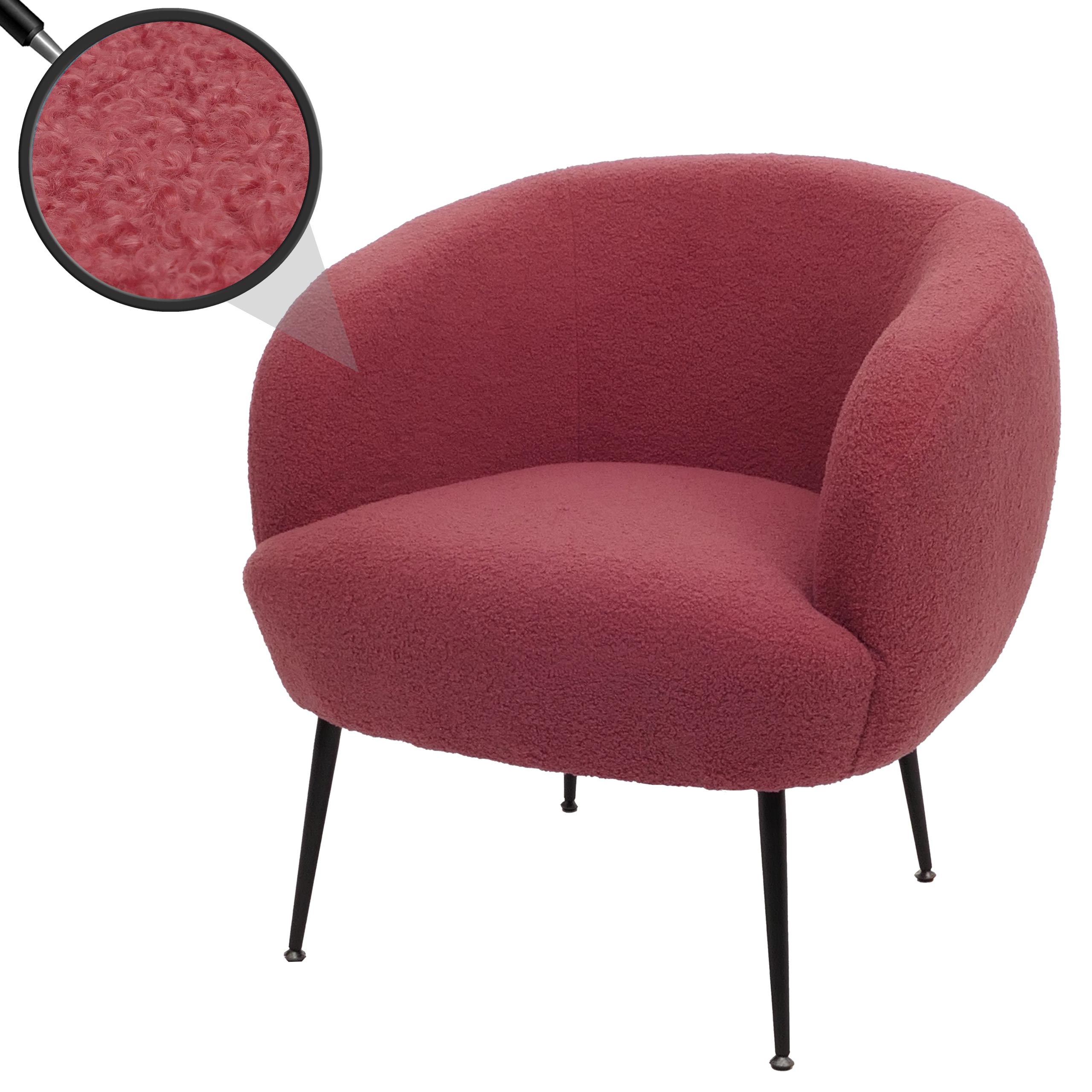 Lounge-Sessel HWC-O37, Cocktail-/Clubsessel Polstersessel Sessel, Stoff/Textil Bouclé (330g/m²) Metall MVG ~ purpur-rot Image
