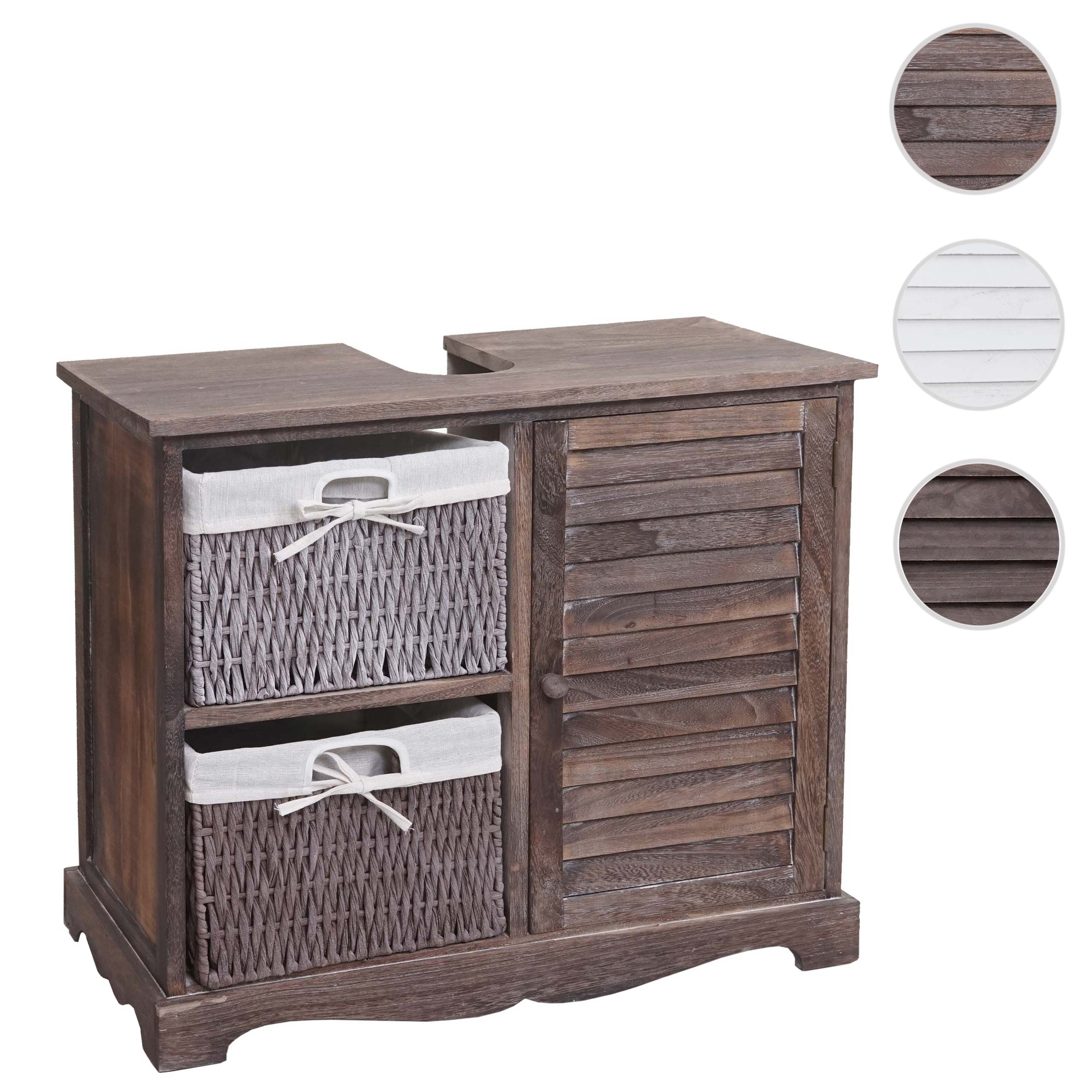 Waschbeckenunterschrank HWC-H20, Badezimmer Waschtisch, Massiv-Holz Korb-Schublade 60x65x31cm ~ shabby grau-braun Image