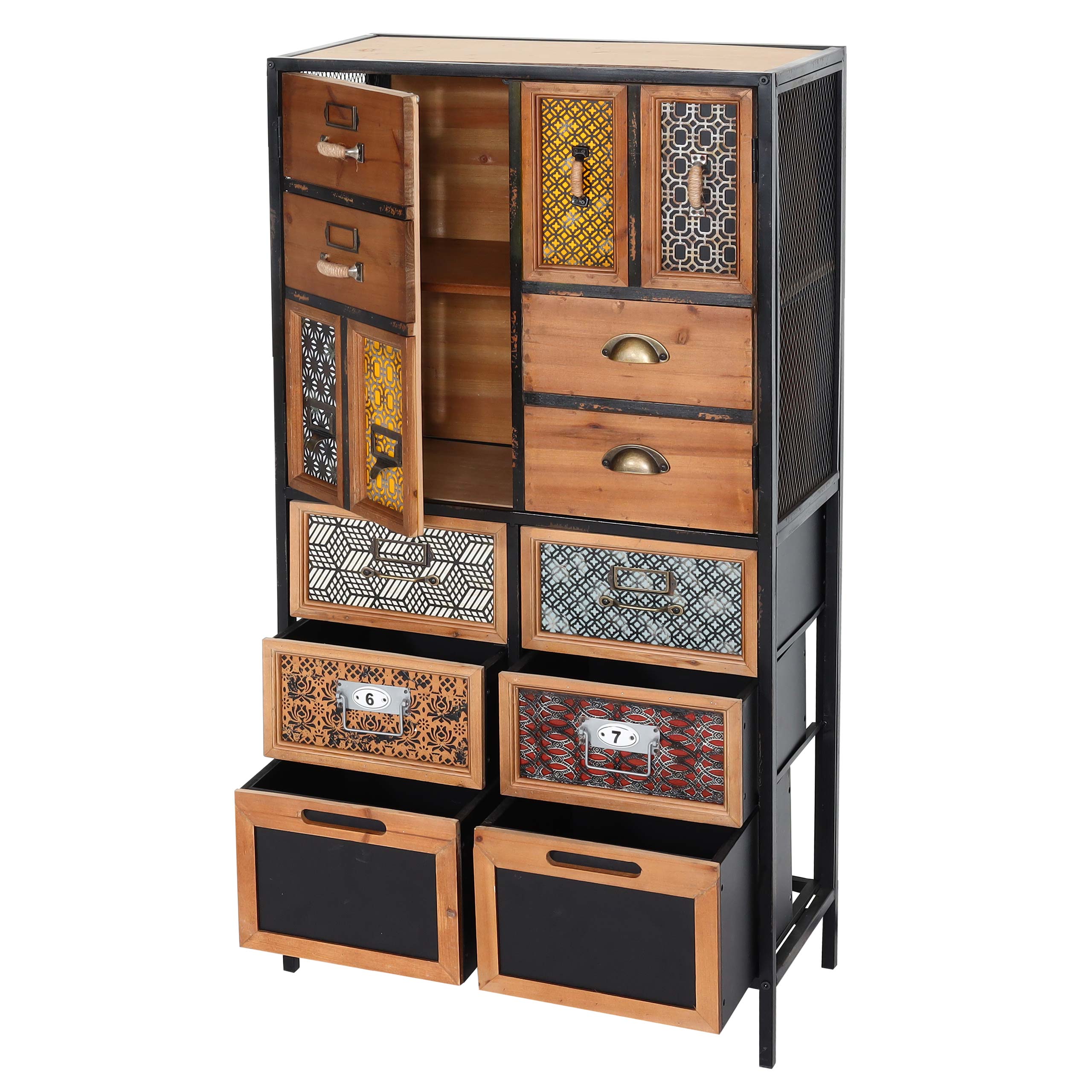 Apothekerkommode HWC-L38, Schubladenschrank Kommode Regal Schubladen, Metall Tanne Holz, Vintage Shabby-Look 120x62x33cm Image