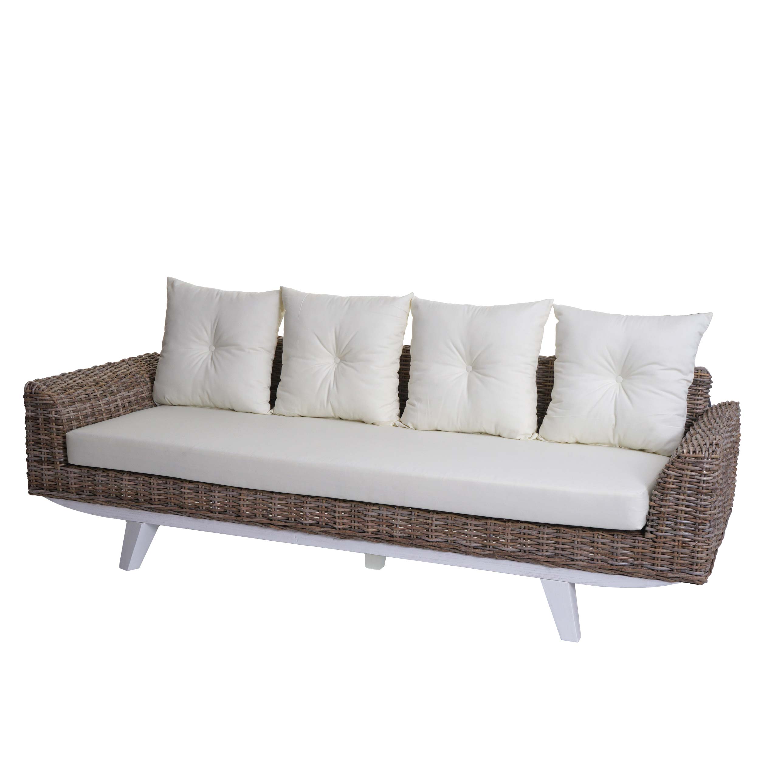 Sofa HWC-M32, 4-Sitzer Couch Rattansofa Loungesofa mit Kissen, 209cm Kubu Rattan natur Stoff/Textil Polster creme Image