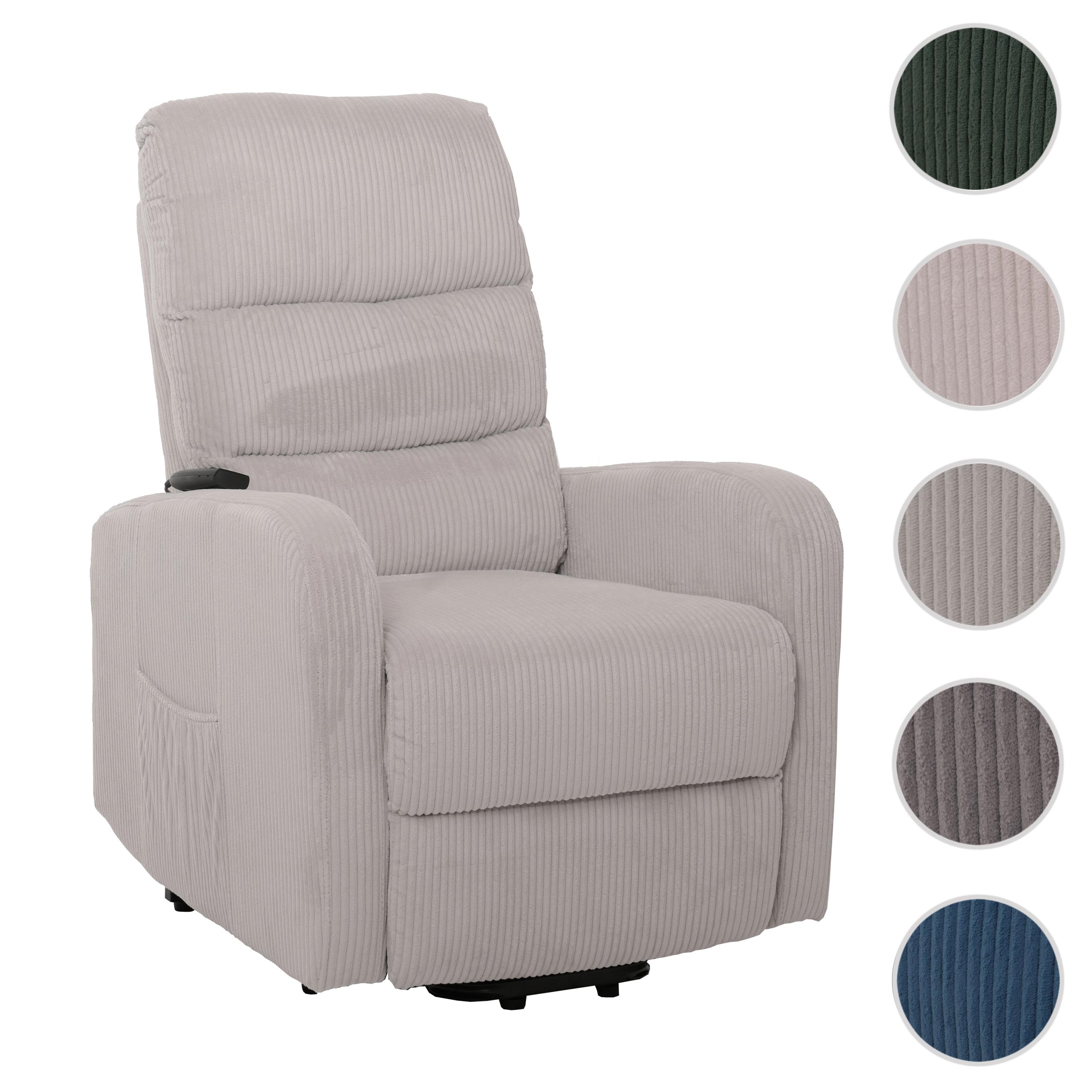 Fernsehsessel HWC-K62, Relaxsessel TV-Sessel Liege, Liegefunktion Aufstehhilfe, Metall Stoff/Textil Cord ~ hellgrau Image