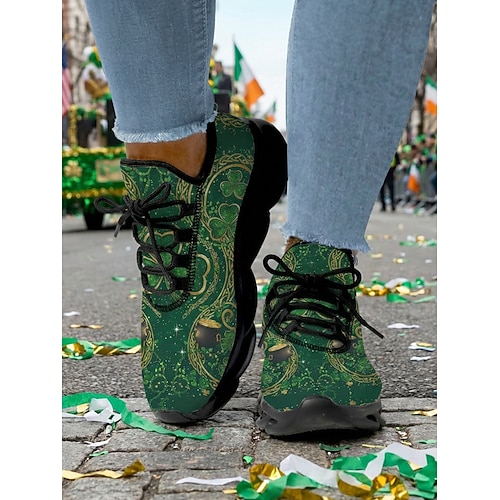 Grüne Damen-Sneaker mit keltischem Muster zum St. Patrick's Day – leichte, gepolsterte Schuhe für irische Feste, Paraden, Partys und Reisen Alltagskleidung Image