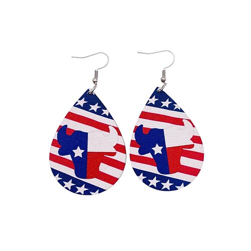 250. Jahrestag der Vereinigten Staaten Frauen Holz USA Flagge Tropfenohrringe leichte patriotische Hängeschmuck mehrere Stile erhältlich lässiger Boho Stil für den Alltag Image
