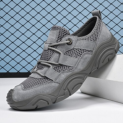 Sportliche Herren-Sneaker aus atmungsaktivem Khaki-Mesh und Wildleder – robuste Freizeitschuhe für Outdoor-Aktivitäten und Streetwear Image