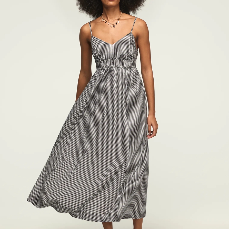 Lucky Brand Tiered Midi Dress - Women's Clothing Dresses Shirt Midi Dress in Navy Gingham, Size 2XL