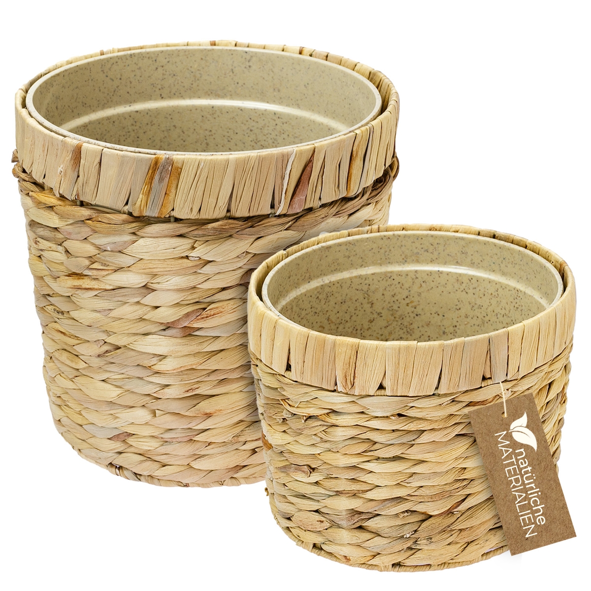 HMF Nachhaltiger Blumentopf rund geflochten aus nachwachsenden Rohstoffen, 2er Set, 19 cm + 25 cm Durchmesser Image