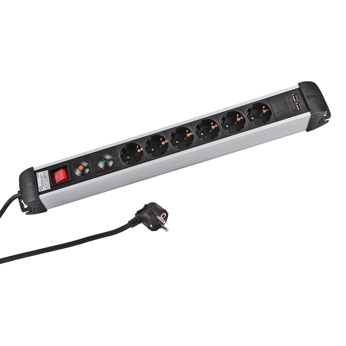 KesTek Steckdosenleiste 6-fach Alu mit Schalter 2xUSB Image