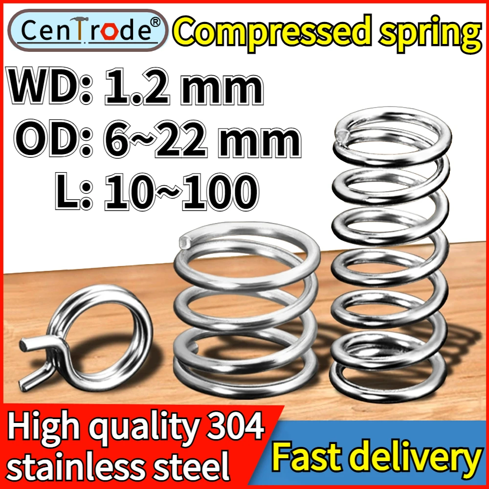 10 PZ Diametro filo 1,2 mm Molla compressa in acciaio inossidabile 304 Diametro filo 1,2 mm Diametro esterno 6-22 mm Molla di pressione