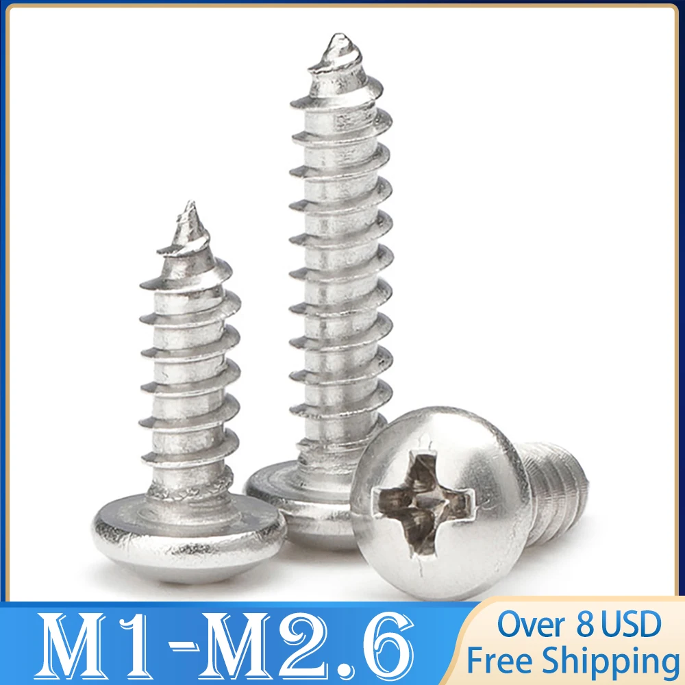 100-500 pièces M1.2 M1.4 M1.5 M1.6 M1.7 M2 M2.2 M2.3 M2.6 Mini 304 acier inoxydable croix Phillips Pan vis autotaraudeuses à tête ronde