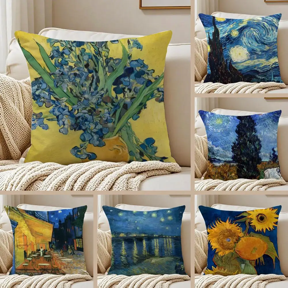 Postimpressionismus V-Vincent Willem van Gogh Kissenbezug, Kissenbezug, Anti-Staubmilben, unsichtbarer Reißverschluss, kurzes Plüsch-Sofakissen Image