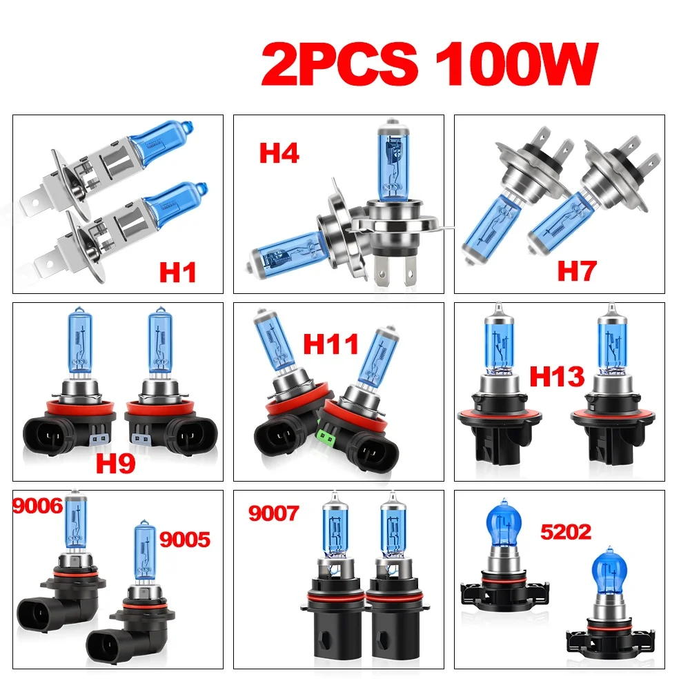 H1 H4 H7 H8 H11 9005 HB3 100 W Scheinwerfer Halogenlampe Lampe Nebelscheinwerfer Autolicht 12 V Super White 6000 K Styling mit Verpackungsbox Image