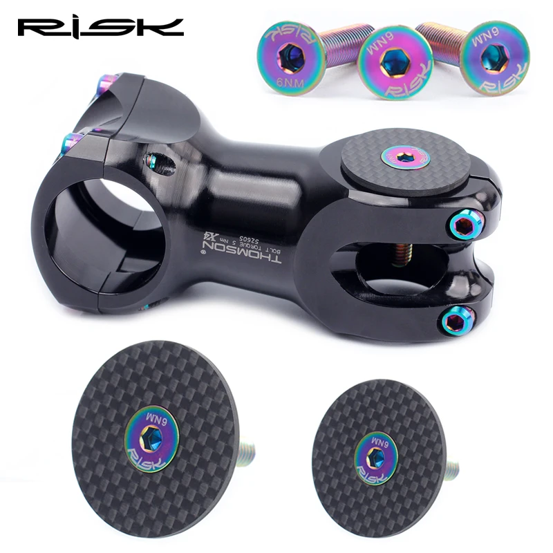 Risk Carbon Fiber 28,6mm Vorbau Kappe/31,8mm OD2 Vorbau Kappe + TC4 Titan Legierung Schraube für Mountain Road Bike Fahrrad Radfahren Headset Image