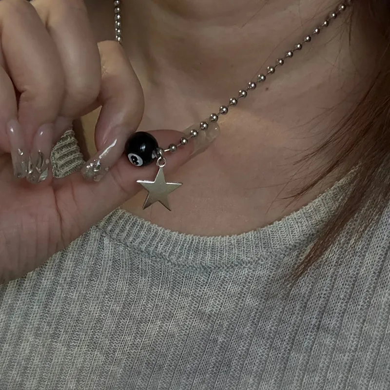 Y2K Silber Farbe Stern Kreuz Anhänger Halskette Vintage Ästhetische Unisex Paar Schmuck Trendy Retro Design Image