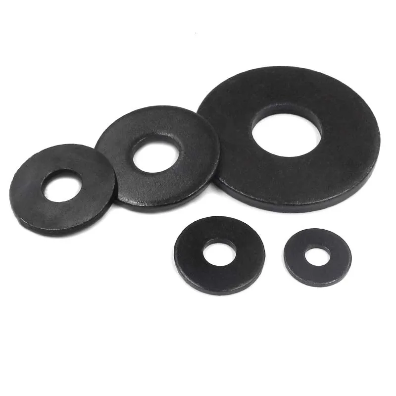 1/50 Stück, nicht standardmäßiger schwarzer Kohlenstoffstahl, große Größe, große, breitere flache Unterlegscheibe, M3, M4, M5, M6, M8, M10, M12, M14, M16, einfache Dichtung Image