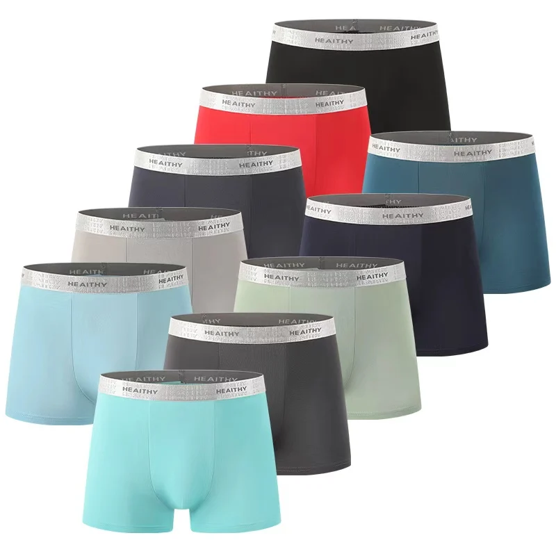 10-teiliges Set modischer Herrenunterwäsche mit silbernem elastischem Bund, bequem und vielseitig, 10 Farben, Basic-Sport-Shorts Image