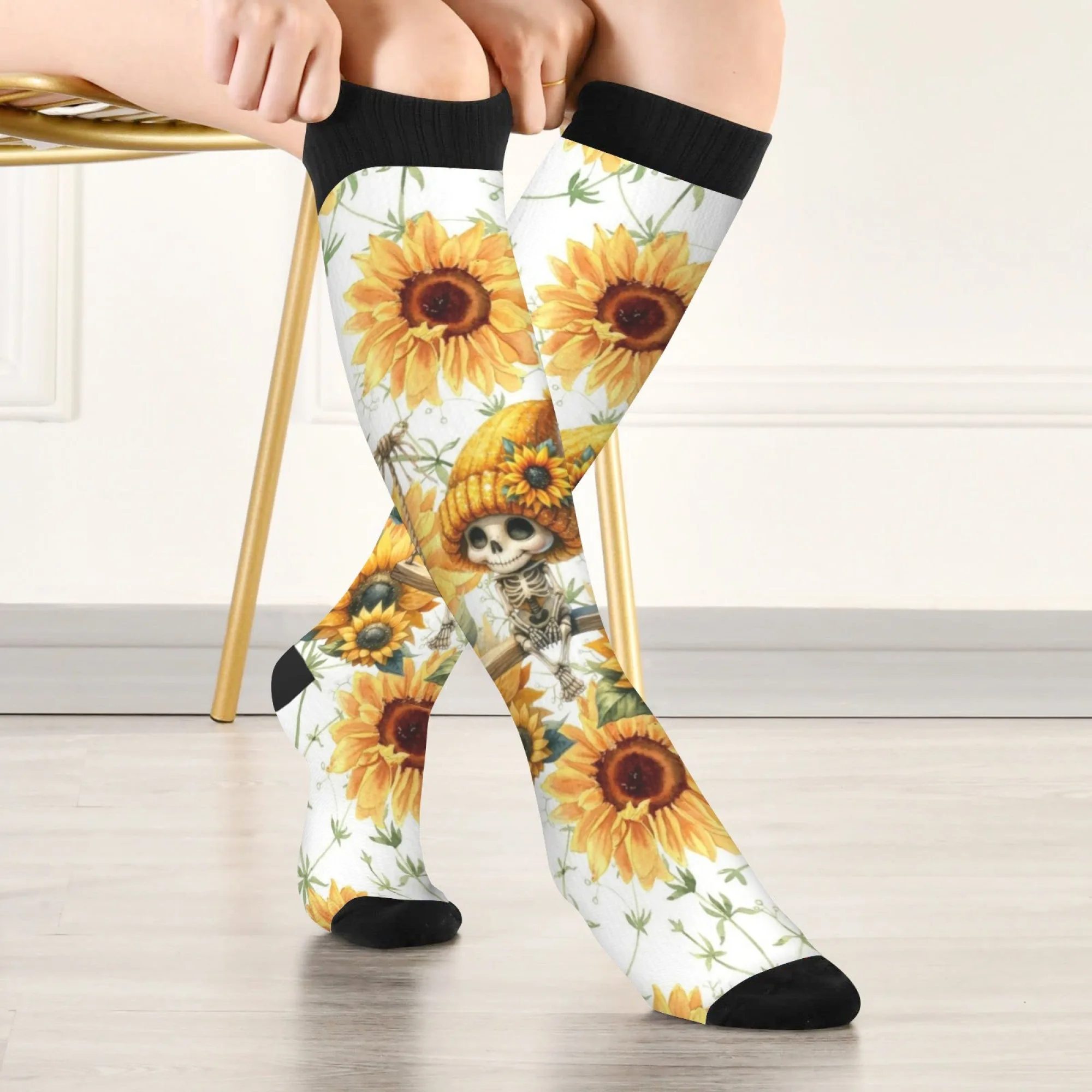 Skelett-Sonnenblumen-Element-Socken, weich, atmungsaktiv, rutschfest, Damenstrümpfe, Harajuku-Stil, lustige Cartoon-süße Krankenschwester-Socken Image