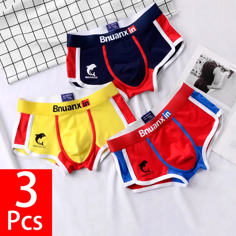 3 Stück/Set Baumwoll-Boxershorts, Komfortabel und Atmungsaktiv, Bedruckte Herren-Unterwäsche, Modische Jugend-Unterhosen, Sexy U-Bulge Pouch Slips Image