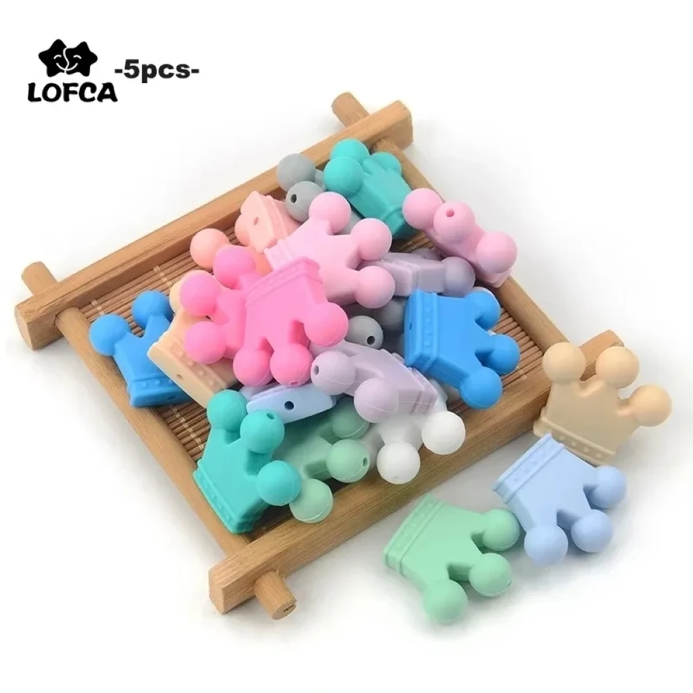 Krone Silikon Perlen 5 Stück Baby Beißring BPA FREI Silikon Zahnen Perlen Baby Kauen Zahnen Halskette DIY Schnuller Clips Zubehör Image