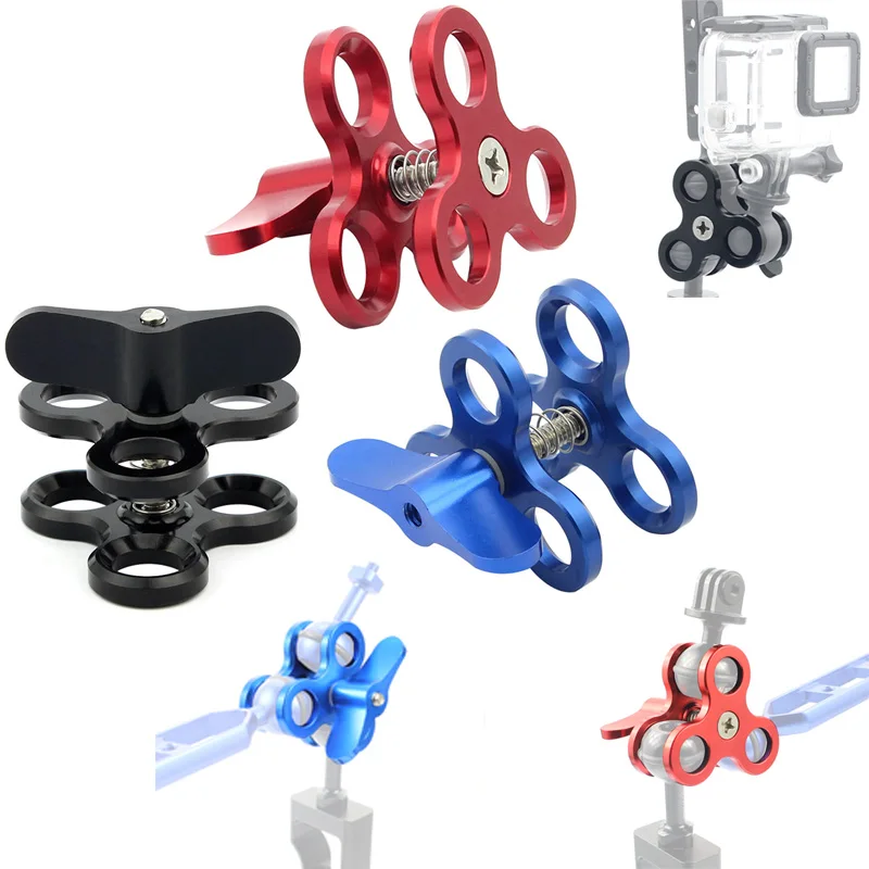 Triple Ball Clamp 3 Löcher Unterwasser Arm Tauchen Halterung Für Fotografie Taschenlampe Aluminium Tauchen Lichter Ball Schmetterling Clip Halterung Image