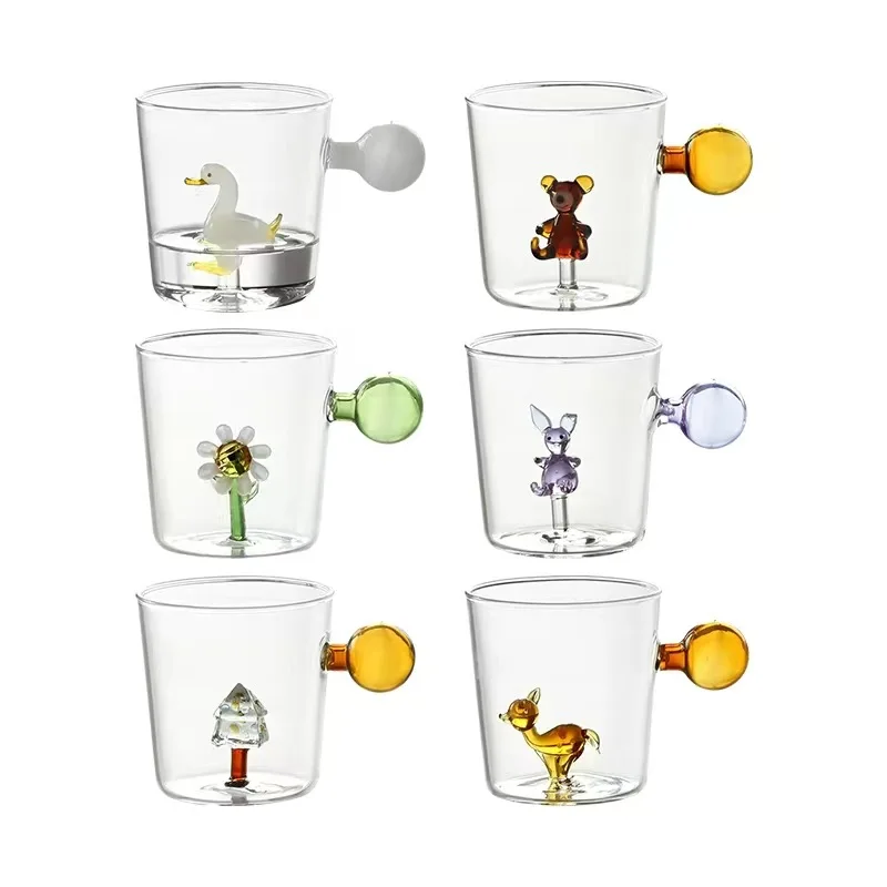 Eingebauter Glas becher des 3D-Cartoon-Tieres mit Griff kugel trinkbecher Wasserglas becher mit hohem Boro silikat glas hitze beständig tr Image