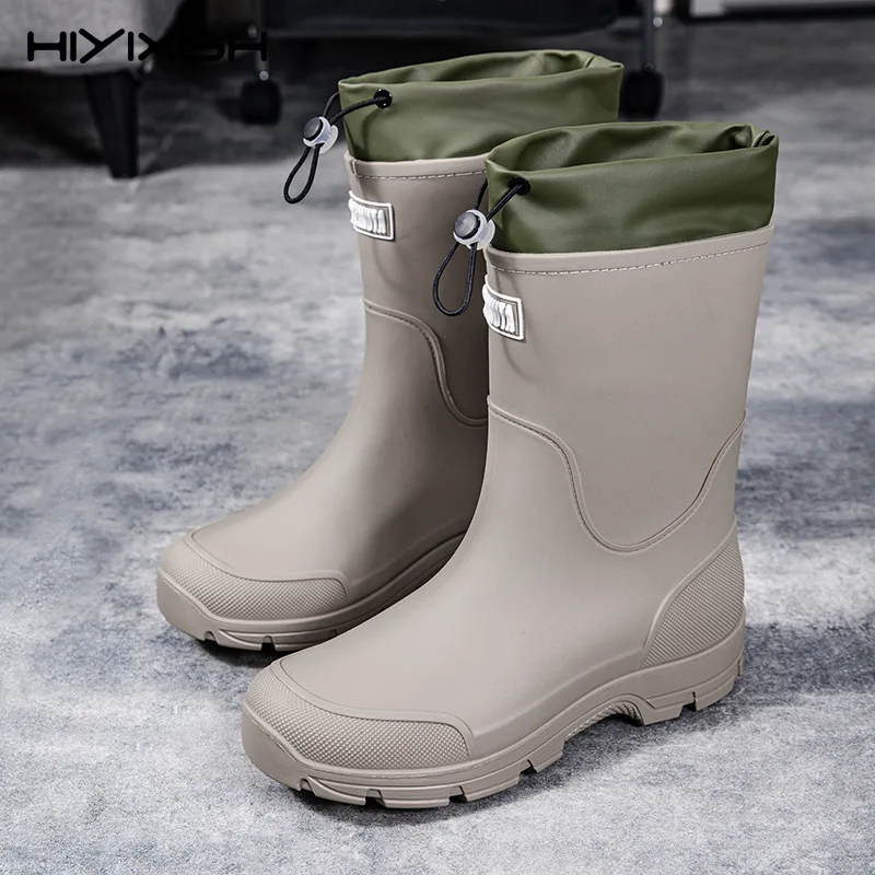 Leichte, wasserdichte Angel-Regenstiefel für Herren, rutschfest, verschleißfest, PVC-Stiefelschlauch, runde Zehen, EVA-Einlegesohle, einfarbig, für Erwachsene Image