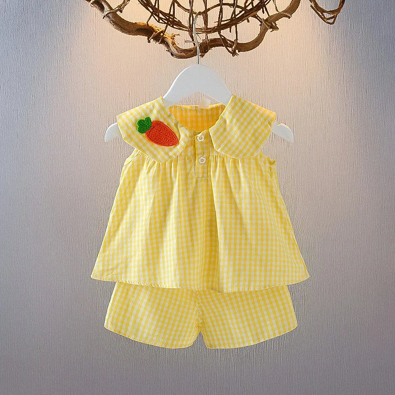 2025 Baby Mädchen Sommer Kleidung Sets Infant Kind Nette Obst Baumwolle Mädchen Plaid Süße Prinzessin 2 stücke Anzug kinder Kleidung kleidung Image