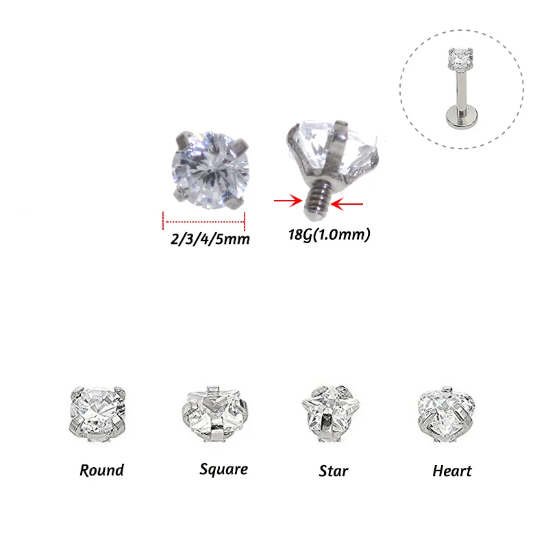 10Pcs 1,0x2-5mm Zirkon Top Teil Für Ohr Knorpel Tragus Piercing Körper Schmuck DIY Komponente für Monore Labret Lip Stud Image