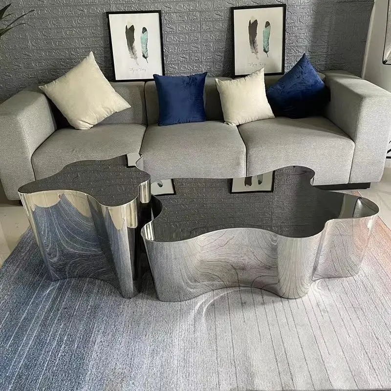 Internet Celebrity vielseitiger, speziell geformter Edelstahlspiegel, silberner Couchtisch, Wohnzimmer-Teetisch, Couchtisch, nicht sp Image