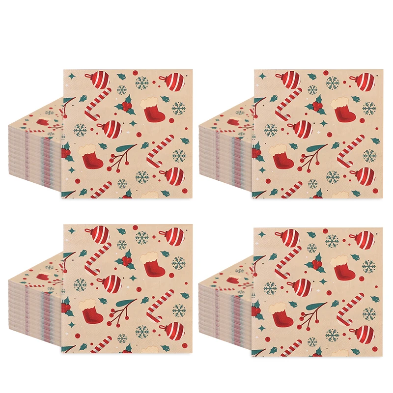 20 Stück Frohe Weihnachten Design Bedruckte Servietten Gästehandtücher Einweg Premium Abendessen Servietten für Weihnachtsfeiern Neujahrsdekoration Image