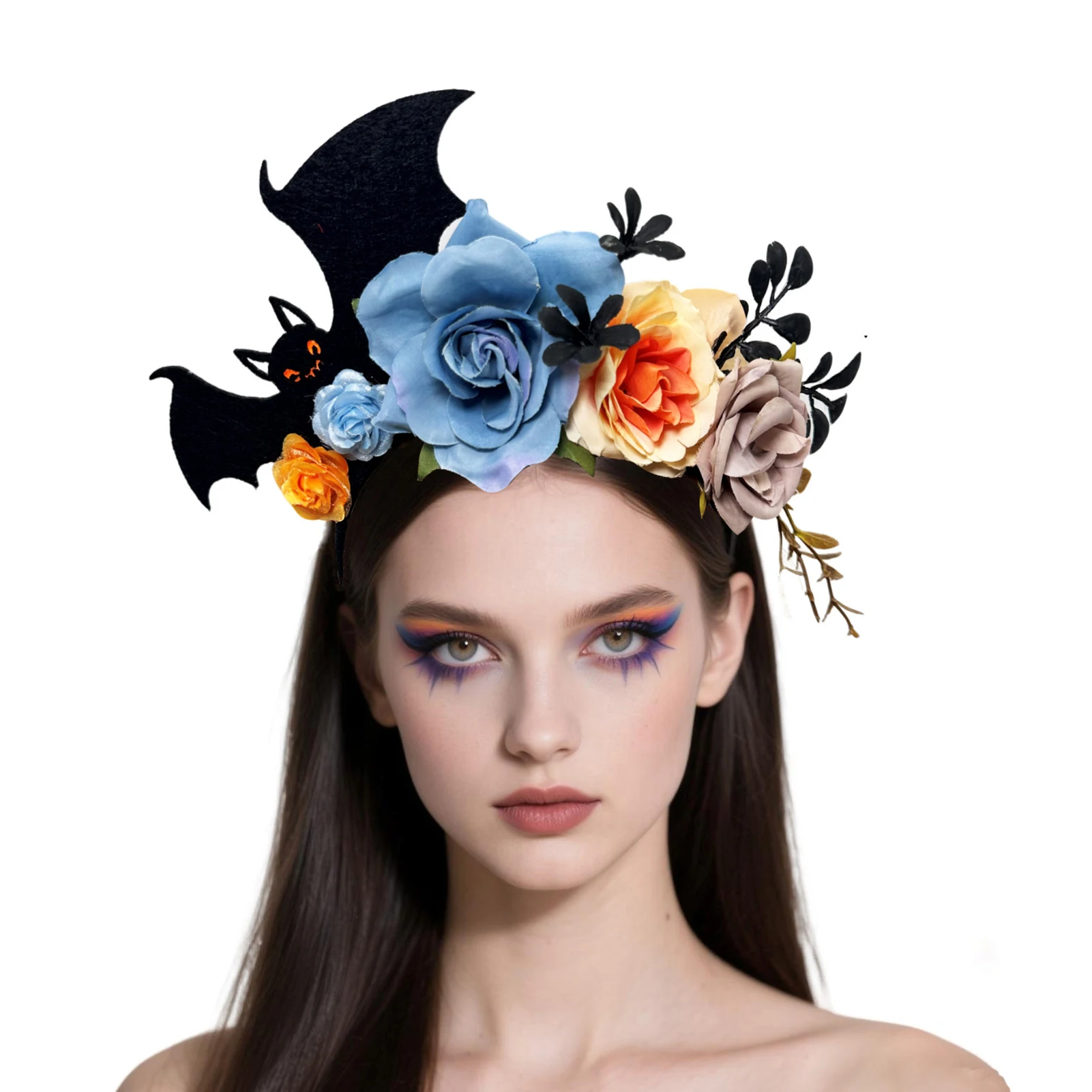 Halloween Schwarze Fledermaus Haarbänder Mit Rose Dekor Halloween Party Haarschmuck Gothic Cosplay Haarreifen Kostüm Maskerade