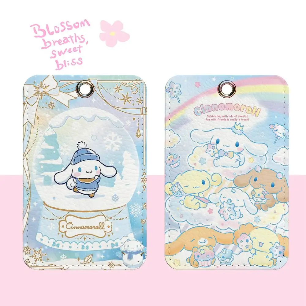 Kawaii Hund Cinnamoroll Rechteckiges Ausweishüllen-Set mit Schlüsselanhänger, Zugangskarten-Tasche, Schlüsselanhänger, Leder-Kartenhalter und Schlüsselring Image