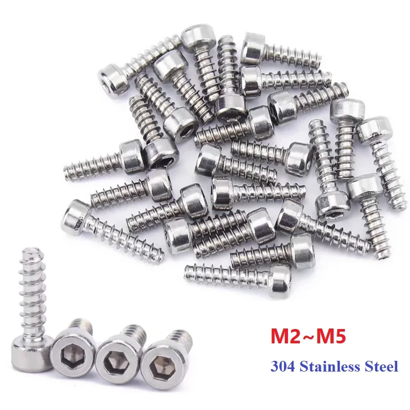 Selbstschneidende Schrauben mit Innensechskant, M2, M2,6, M3, M3,5, M4, M5, 304 Edelstahl, Innensechskant-Blechschraube mit flachem Schwanz Image