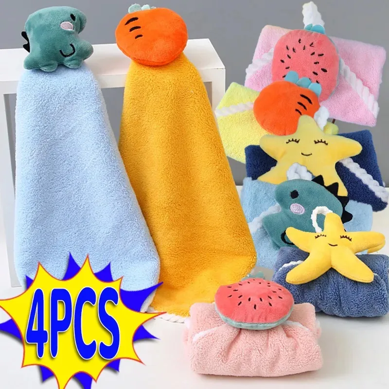 1/4PCS Cartoon kinder Handtuch Weichen, Saugfähigen Trockenen Taschentuch Küche Bad Baby Kinder Tücher Waschen Tücher Hängen handtücher Image
