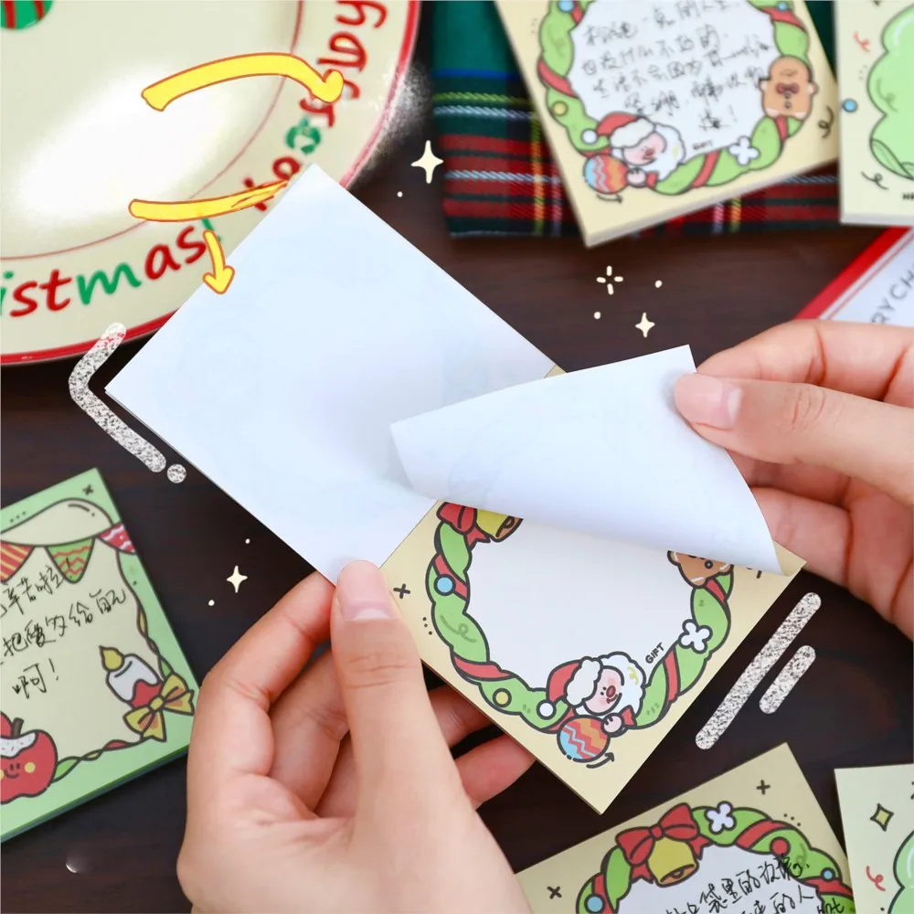 50 Blatt Kawaii-Weihnachtsserie, Notizblock, niedlich, quadratisch, nicht klebend, für Sammelalbum, Nachricht, Notizbuch, Büro, Studenten, Schreibwaren, Geschenk Image