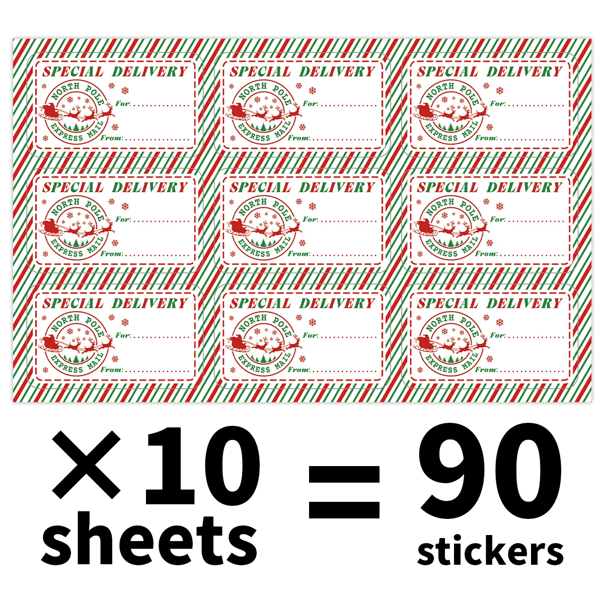 90 Stück Weihnachtsanhänger-Aufkleber, Nordpol-Express-Mail-Themenetiketten, für Weihnachtsgeschenkverpackungen, Goodie-Taschen, Partygeschenke, DIY-Bastelarbeiten Image