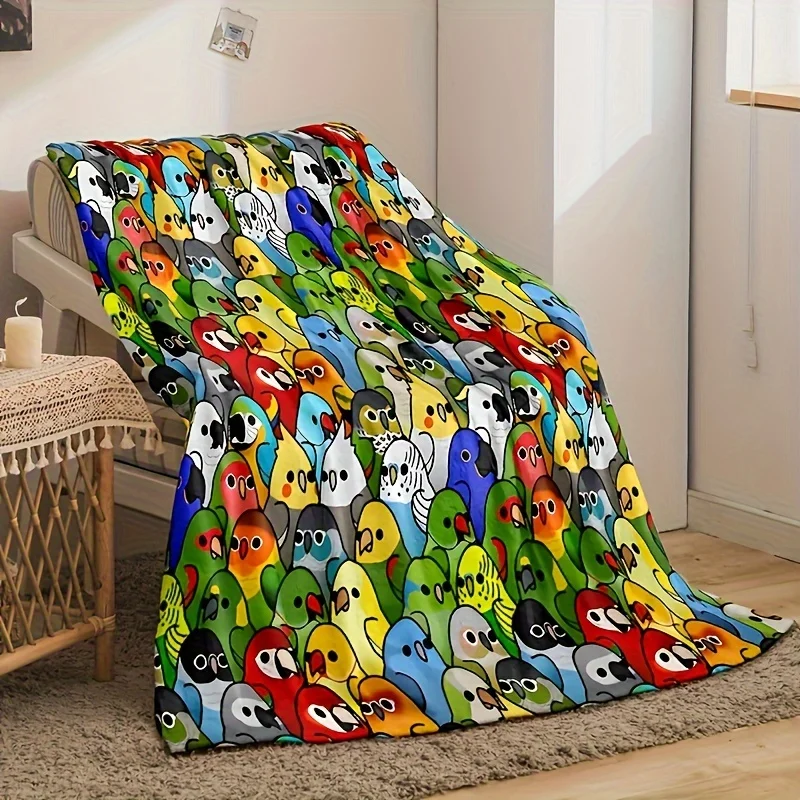 Cartoon Vogel Gedruckt Werfen Flanell Decke Familie Werfen Hause Sofa Mittagspause Decken Kinder Student Decken Nickerchen Geschenke Image