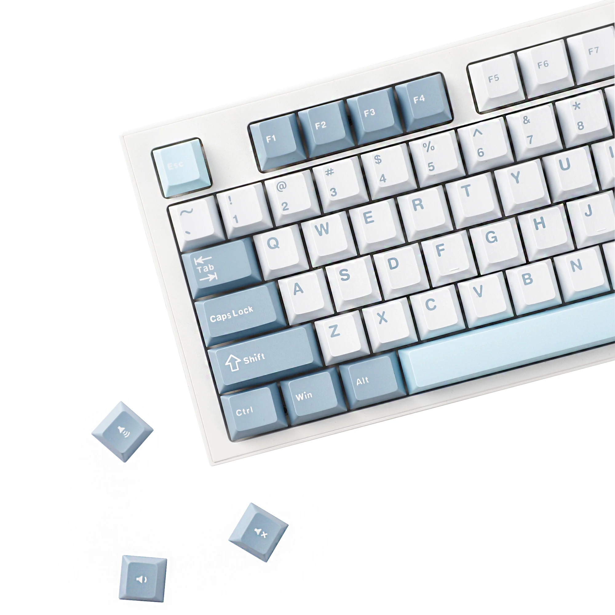 YMDK 126 Tasten Cloud Lake Weiß Blau Farblich passende Double Shot Cherry Profile PBT Tastenkappen für Mx mechanische Tastatur Image