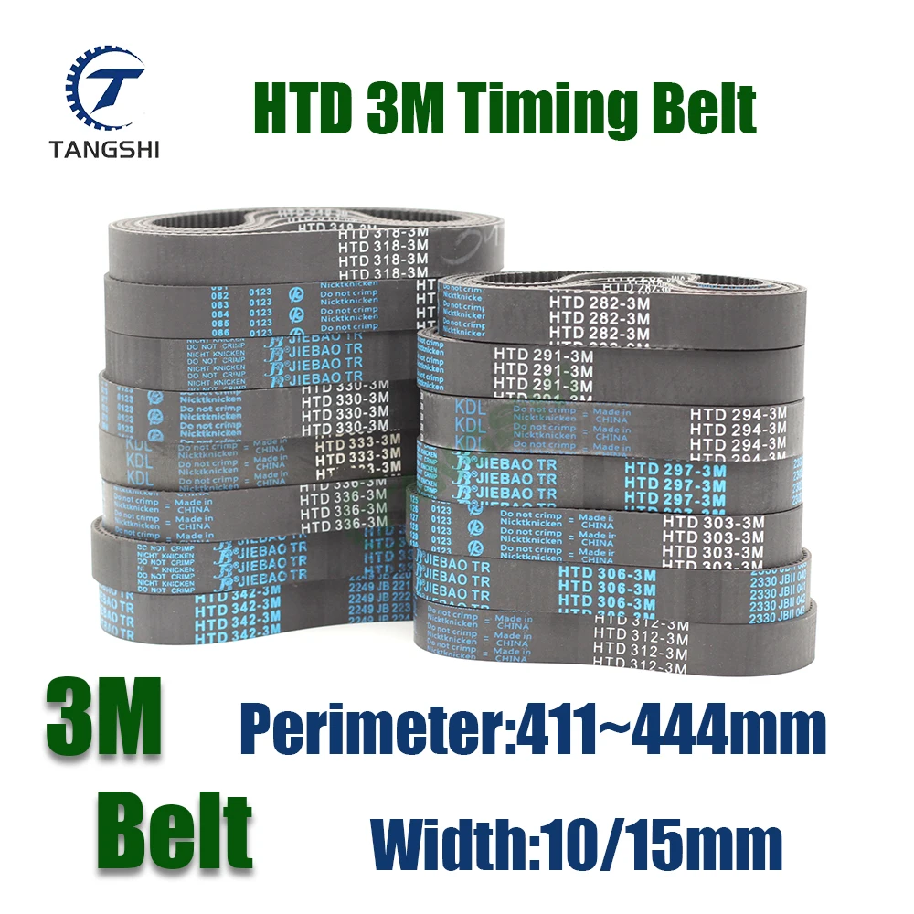 Htd 3m Zahnriemen länge aus Gummi mit geschlossenem Regelkreis 411/414/417/420/423/426/429/432/435/438/441/444mm Breite 10/15mm 3m synchron gürtel Image