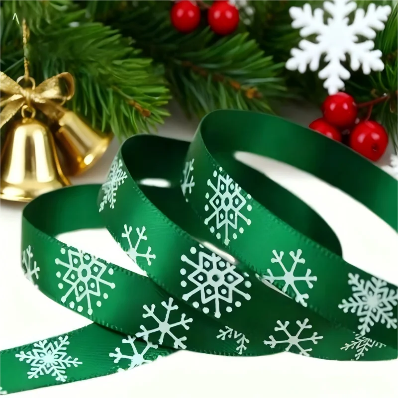 (1 cm/Rolle) 3/8 Zoll rotes und grünes zweifarbiges Schneeflocken-Dekorband, Weihnachts- und Neujahrsgeschenkverpackung, passendes Design Image