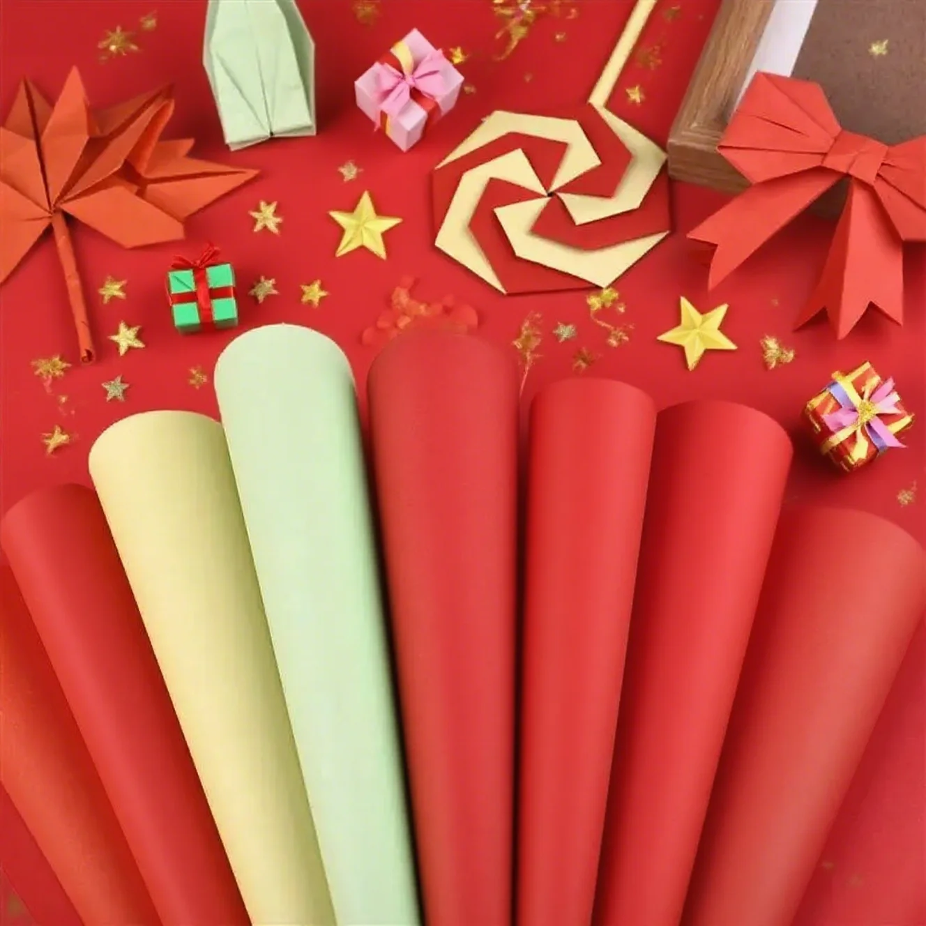 100 Stück buntes Origami-Papier, doppelseitig, einfarbig, Faltpapier für Kinder, handgefertigt, zum Selbermachen, 13 cm, 15 cm, 17 cm, 20 cm, 25 cm, 29,7 x 21 cm Image