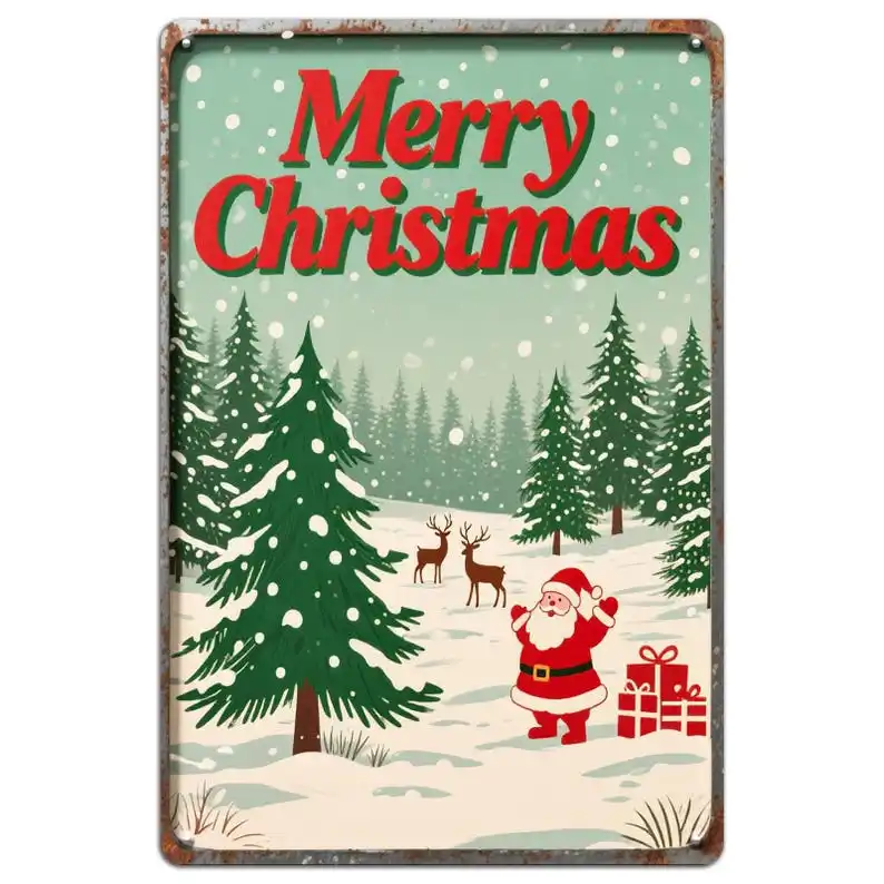 Vintage Weihnachtsmann-Weihnachtsschild aus Metall: Rustikale Feiertags-Wandkunst Image
