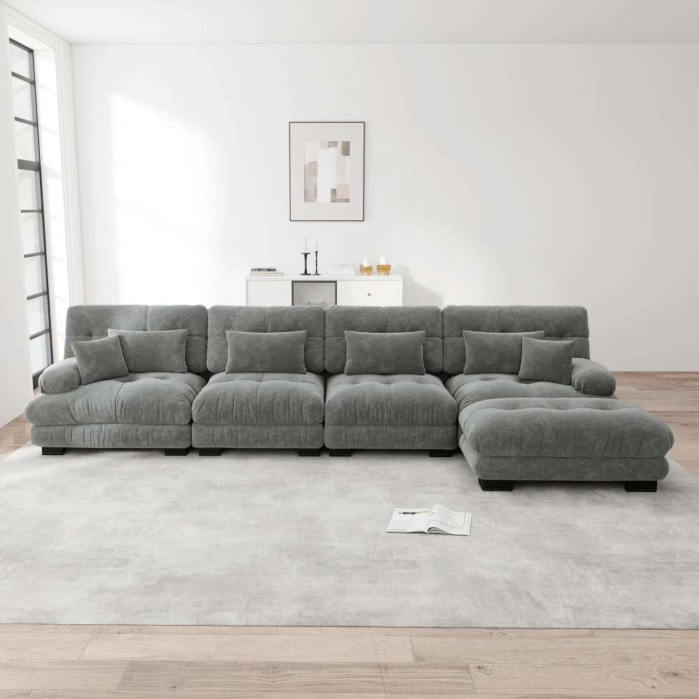 L-förmiges Sofa-Set für Wohnzimmer, Modulares Ecksofa, 4-Sitzer Komfortables Cloud-Sofa mit Beweglichem Ottoman, DIY-Kombination Image