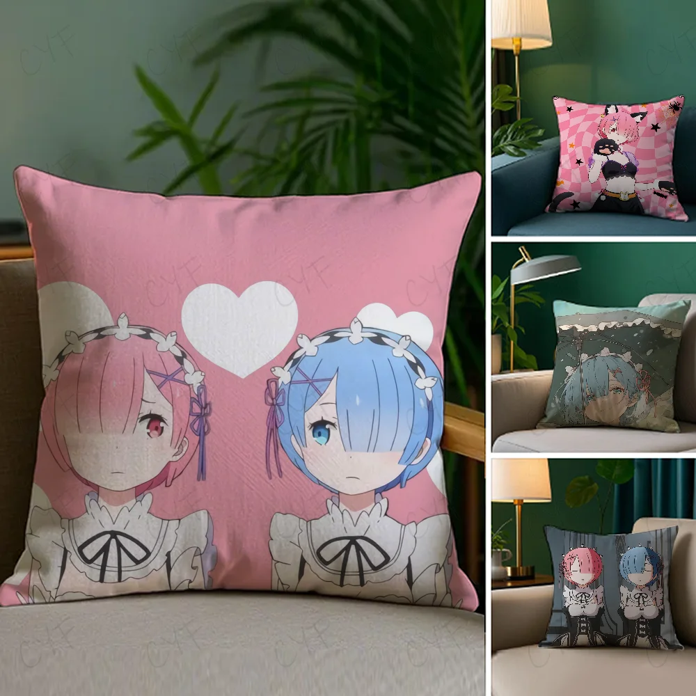 Anime Re Zero Kissenbezug, Anti-Dustmite-Kissenbezug, unsichtbarer Reißverschluss, seidiger, kurzer Plüsch, Sofakissenbezug Image