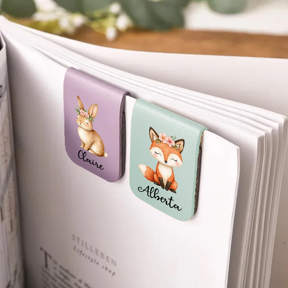 1 Stück niedliches Bären-Lesezeichen aus Leder mit personalisierbarem Namen und UV-Druck für Kinderbücher, Schulbedarf, Fuchs, personalisiertes Lesezeichen Image