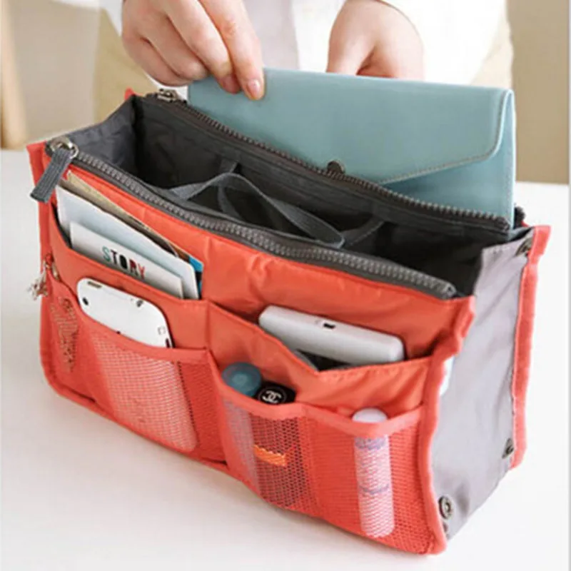 Organizer-Einsatztasche für Damen, Nylon, Reise-Einsatz-Organizer, Handtasche, Geldbörse, großes Liner, Damen-Make-up, Kosmetiktasche, günstige weibliche Tragetasche Image
